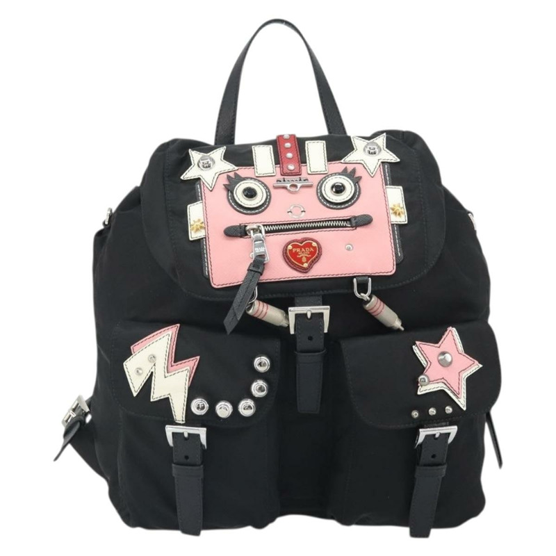 【日本直送】PRADA Robot 雙肩包 尼龍材質 黑色 銀色 正品 169726SAV-12