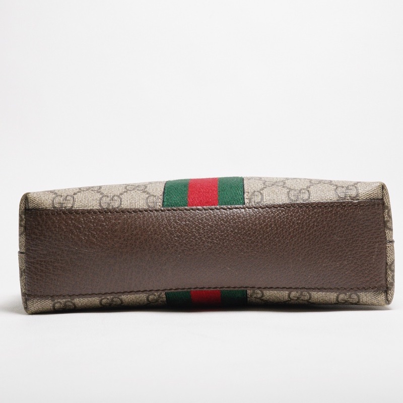 GUCCI 經典Ophidia系列 GG Supreme帆布印花綠紅綠織帶皮革飾邊拉鍊斜背包-2