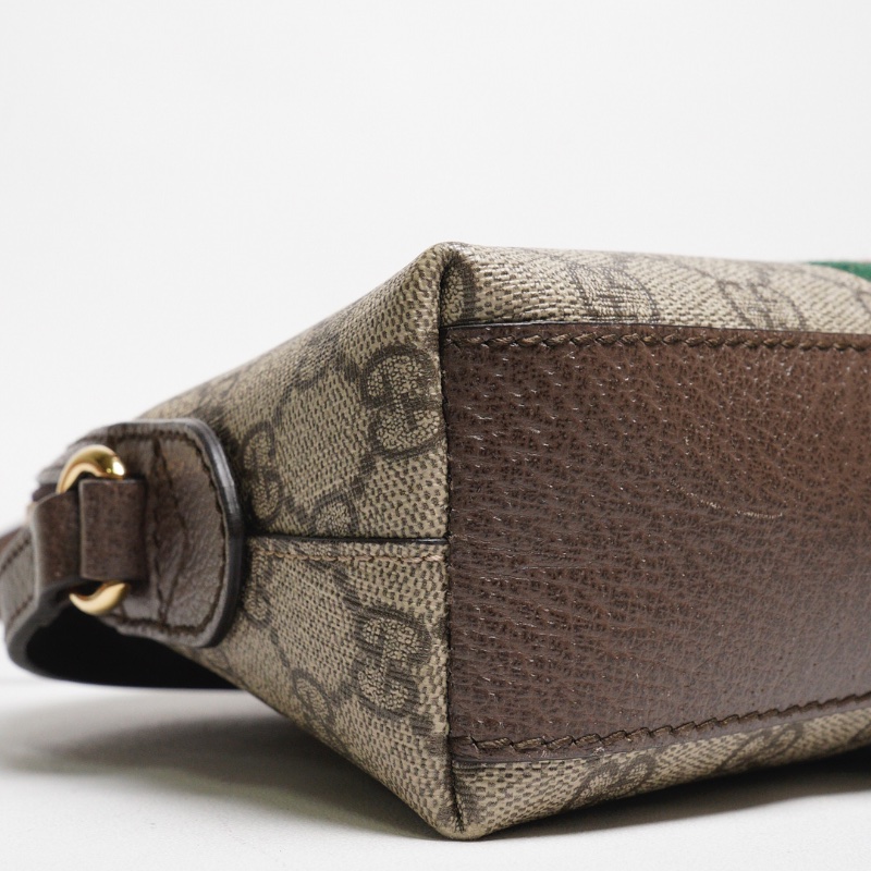 GUCCI 經典Ophidia系列 GG Supreme帆布印花綠紅綠織帶皮革飾邊拉鍊斜背包-3