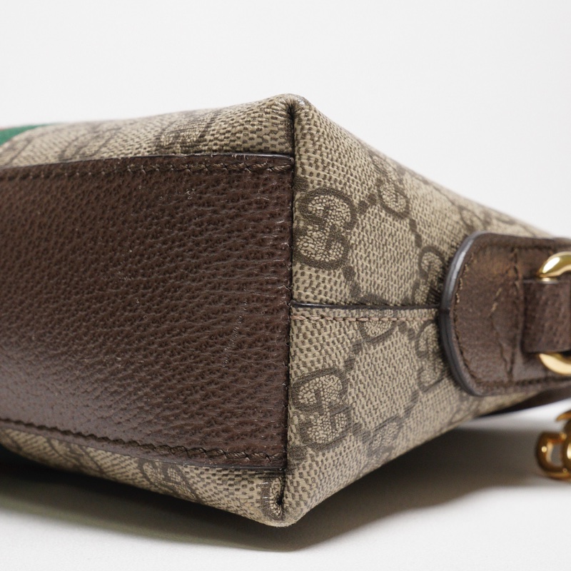 GUCCI 經典Ophidia系列 GG Supreme帆布印花綠紅綠織帶皮革飾邊拉鍊斜背包-4