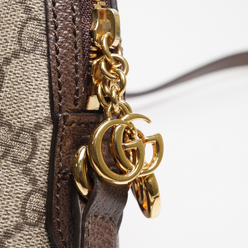 GUCCI 經典Ophidia系列 GG Supreme帆布印花綠紅綠織帶皮革飾邊拉鍊斜背包-7