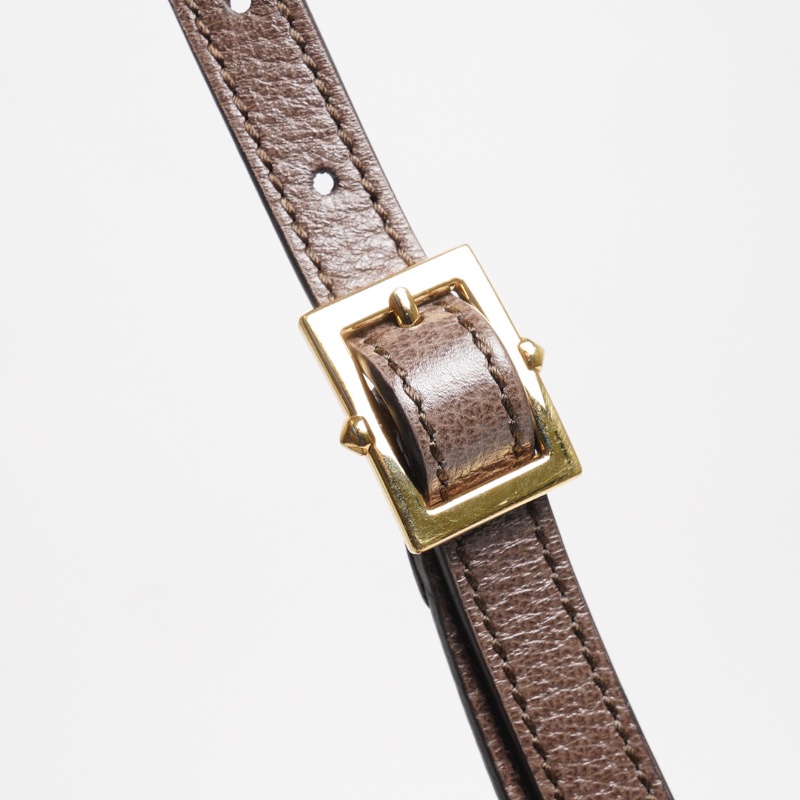 GUCCI 經典Ophidia系列 GG Supreme帆布印花綠紅綠織帶皮革飾邊拉鍊斜背包-10