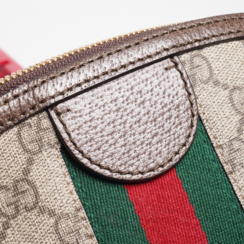 GUCCI 經典Ophidia系列 GG Supreme帆布印花綠紅綠織帶皮革飾邊拉鍊斜背包-13