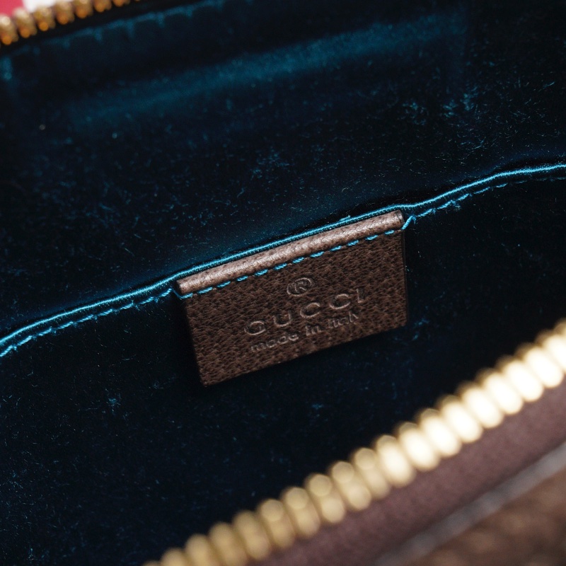 GUCCI 經典Ophidia系列 GG Supreme帆布印花綠紅綠織帶皮革飾邊拉鍊斜背包-15