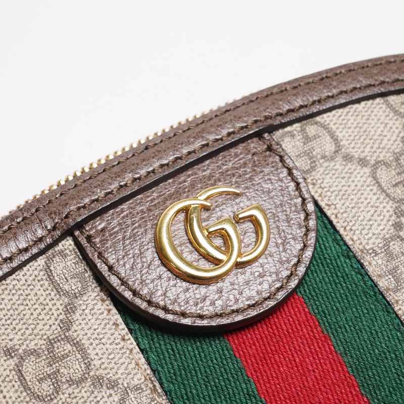 GUCCI 經典Ophidia系列 GG Supreme帆布印花綠紅綠織帶皮革飾邊拉鍊斜背包-17