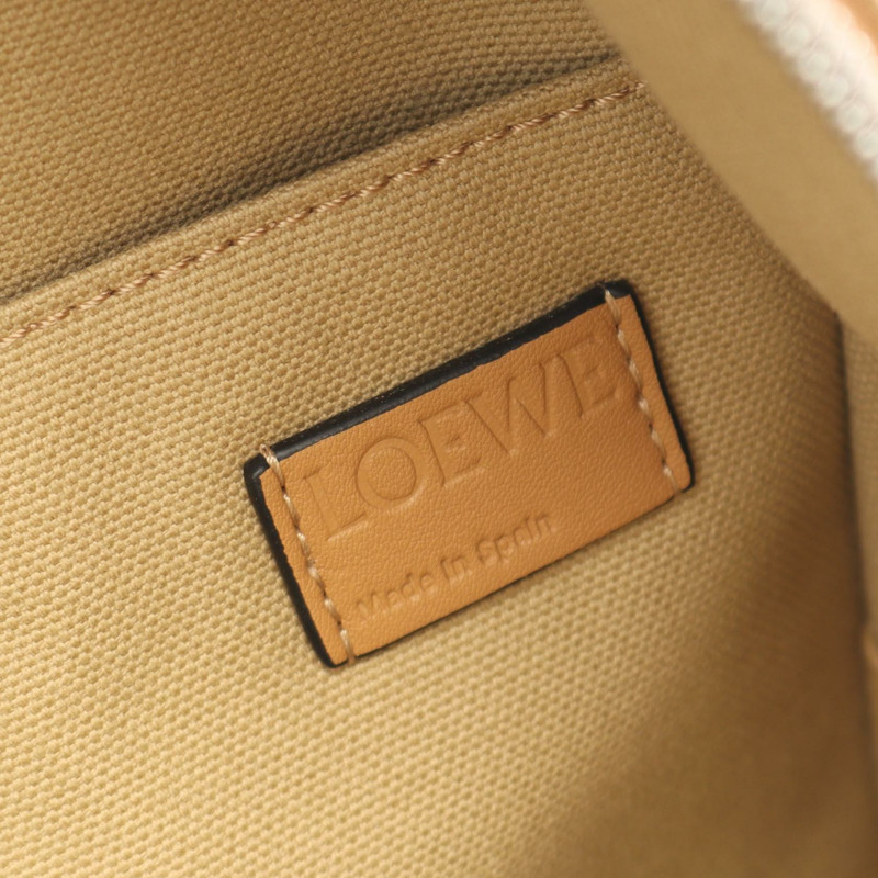 LOEWE 圓形雙肩包 B314278X01 帆布皮革 米色 二手 女士 logo-3