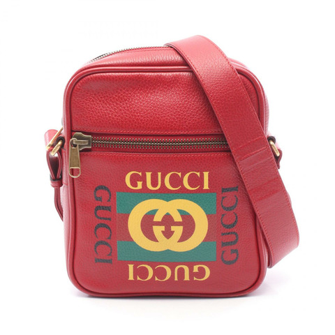 GUCCI Gucci 印花 logo 斜背單肩包 523591 紅色皮革 二手 男女通用