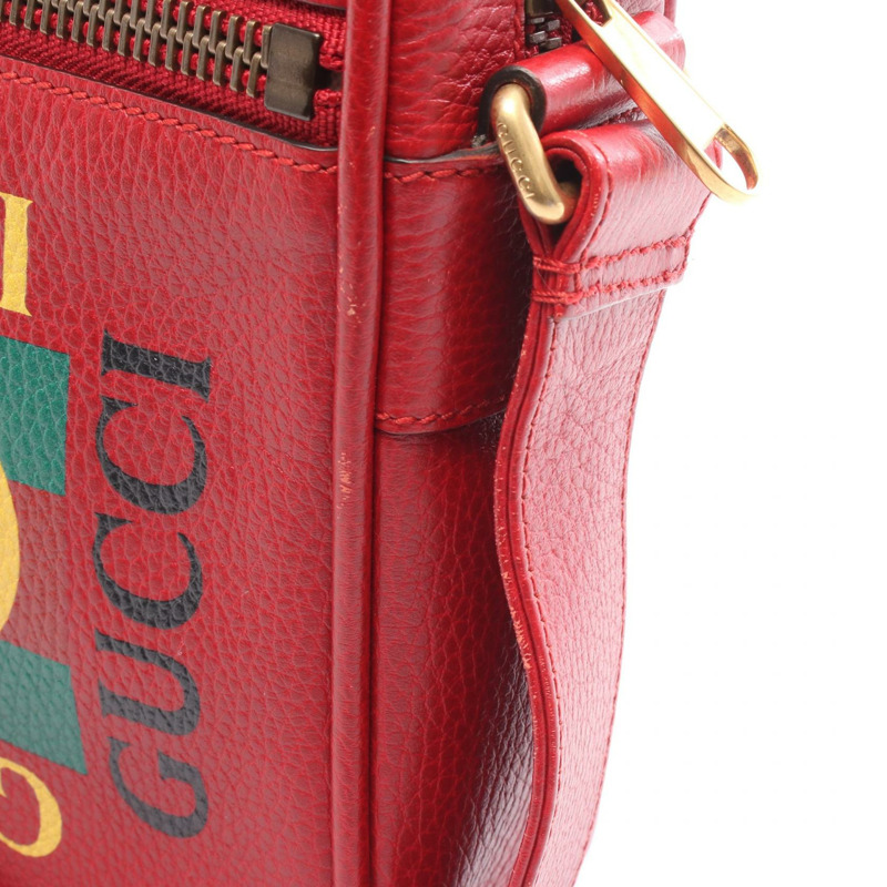 GUCCI Gucci 印花 logo 斜背單肩包 523591 紅色皮革 二手 男女通用-5