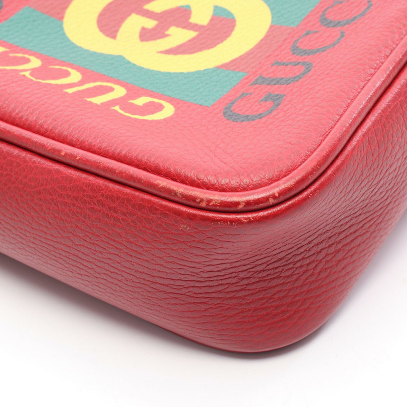 GUCCI Gucci 印花 logo 斜背單肩包 523591 紅色皮革 二手 男女通用-6