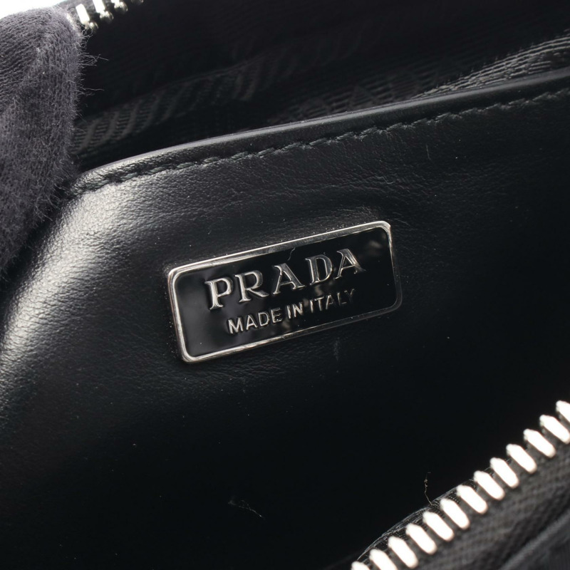 PRADA Re-Nylon 拉絨皮革斜背腰包 黑色二手-3