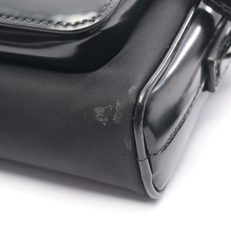 PRADA Re-Nylon 拉絨皮革斜背腰包 黑色二手-5