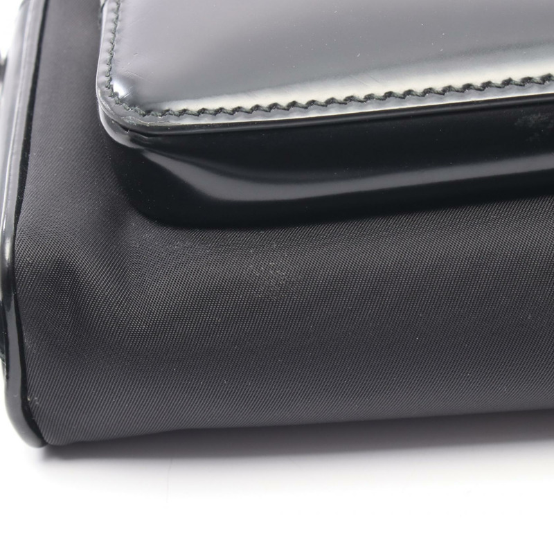 PRADA Re-Nylon 拉絨皮革斜背腰包 黑色二手-6