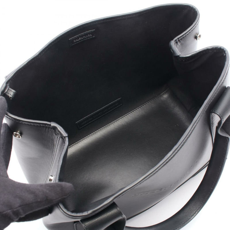 BALENCIAGA 海軍藍 CABAS S 手提包 339933 黑色皮革 二手 女士-2