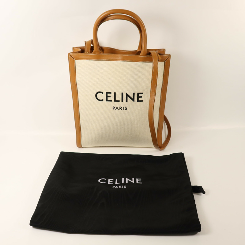 CELINE 帆布/皮革Cabas金扣手挽肩背兩用袋-10