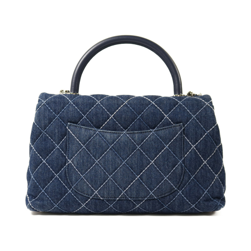 CHANEL 牛仔布Coco Handlec銀扣鏈帶手挽肩背兩用袋-1