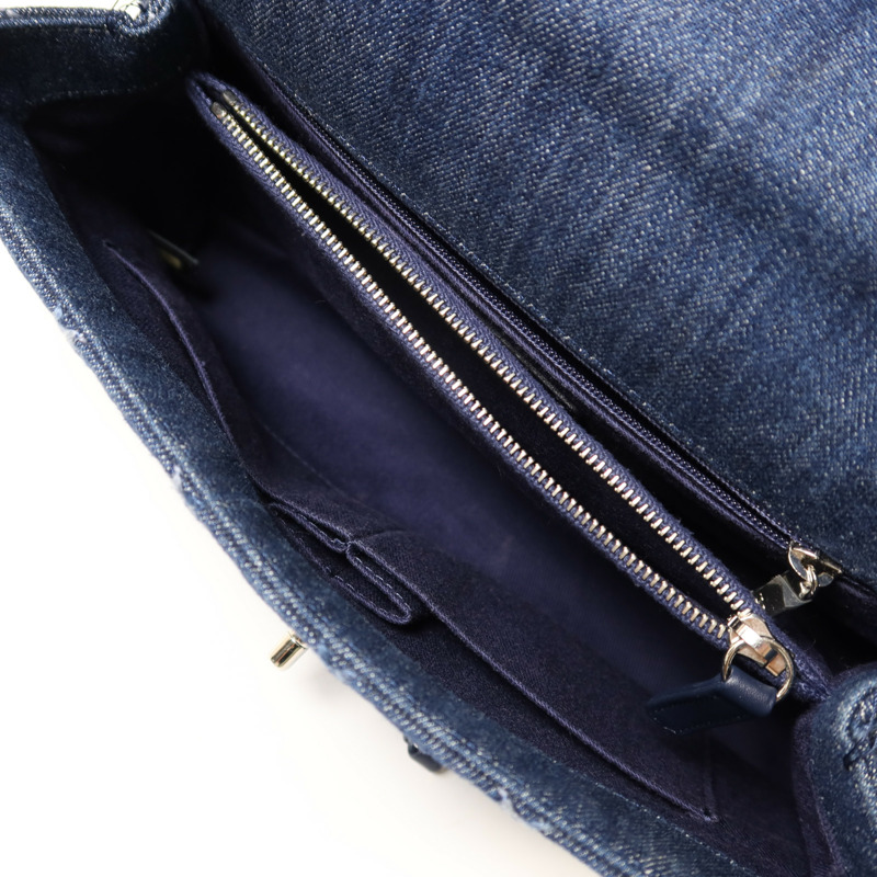 CHANEL 牛仔布Coco Handlec銀扣鏈帶手挽肩背兩用袋-4