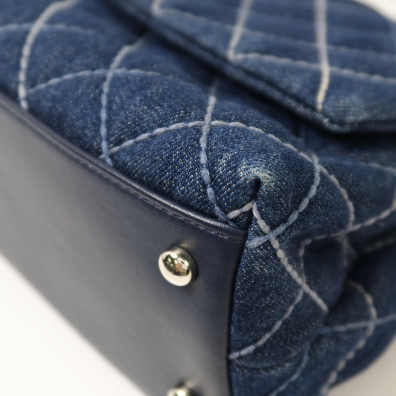 CHANEL 牛仔布Coco Handlec銀扣鏈帶手挽肩背兩用袋-13