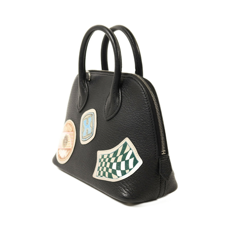 HERMES Chevre皮革Mini Bolide銀扣手挽肩背兩用袋Noir-2