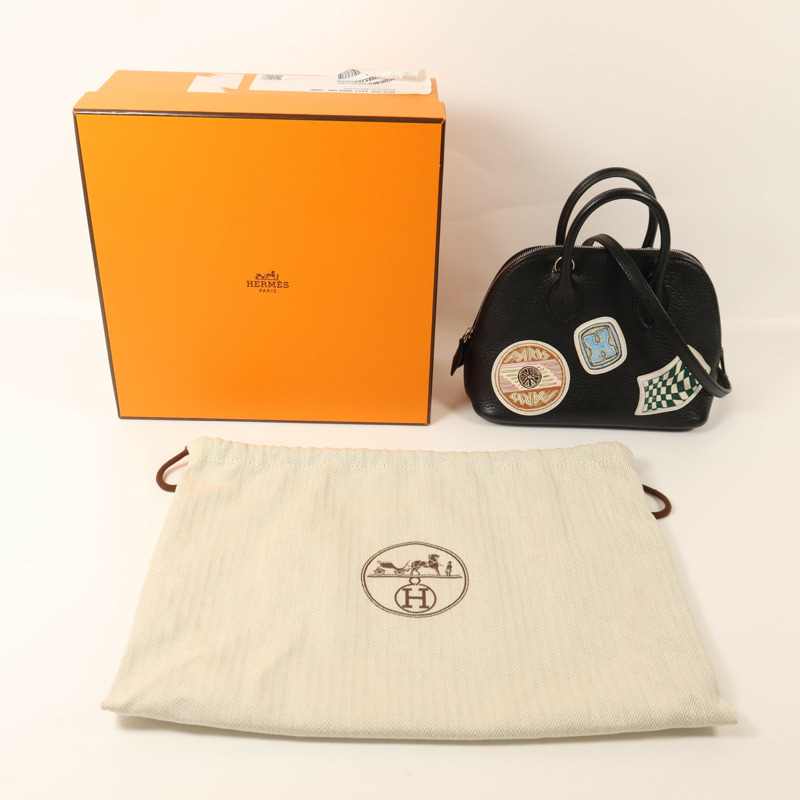 HERMES Chevre皮革Mini Bolide銀扣手挽肩背兩用袋Noir-9