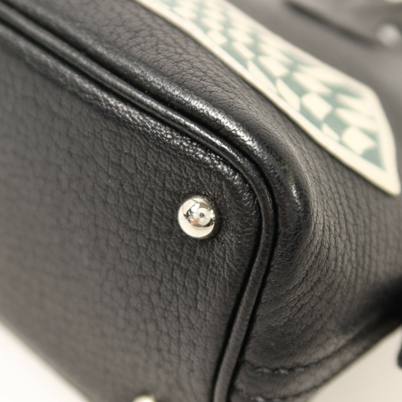 HERMES Chevre皮革Mini Bolide銀扣手挽肩背兩用袋Noir-11