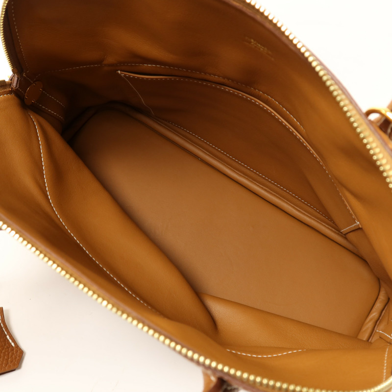 HERMES Clemence皮革Bolide 31金扣手挽肩背兩用袋Gold-4