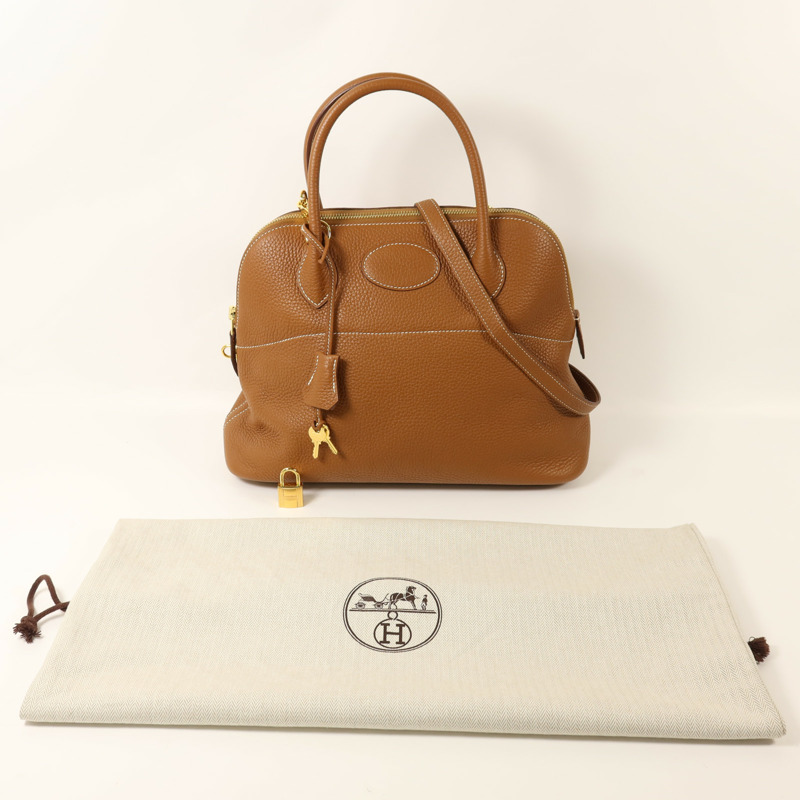 HERMES Clemence皮革Bolide 31金扣手挽肩背兩用袋Gold-9