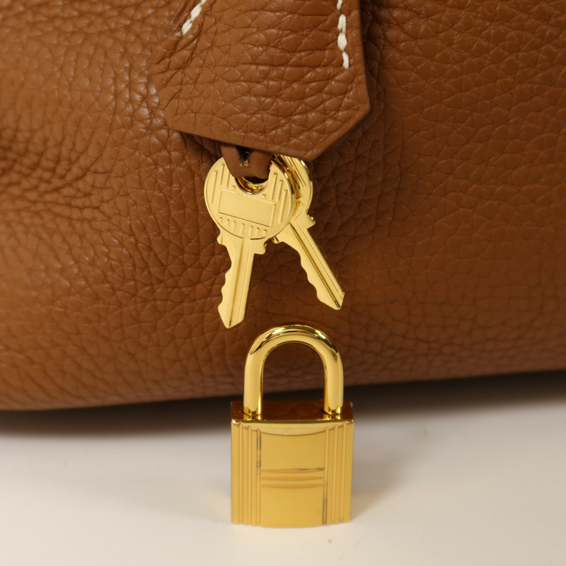 HERMES Clemence皮革Bolide 31金扣手挽肩背兩用袋Gold-10