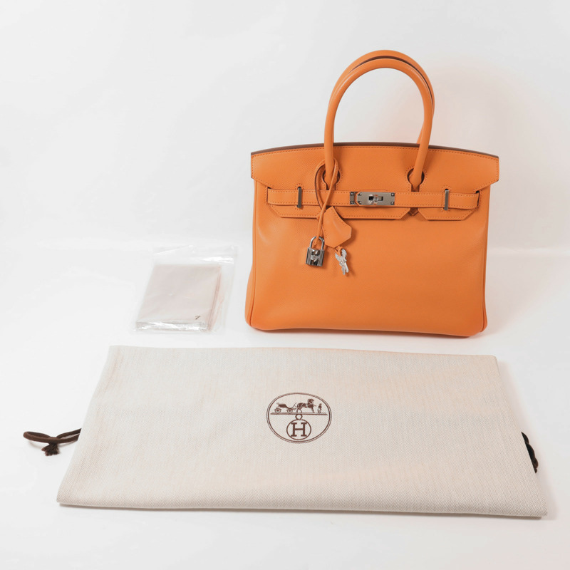 HERMES Epsom皮革Birkin 30銀扣手挽袋Feu-9