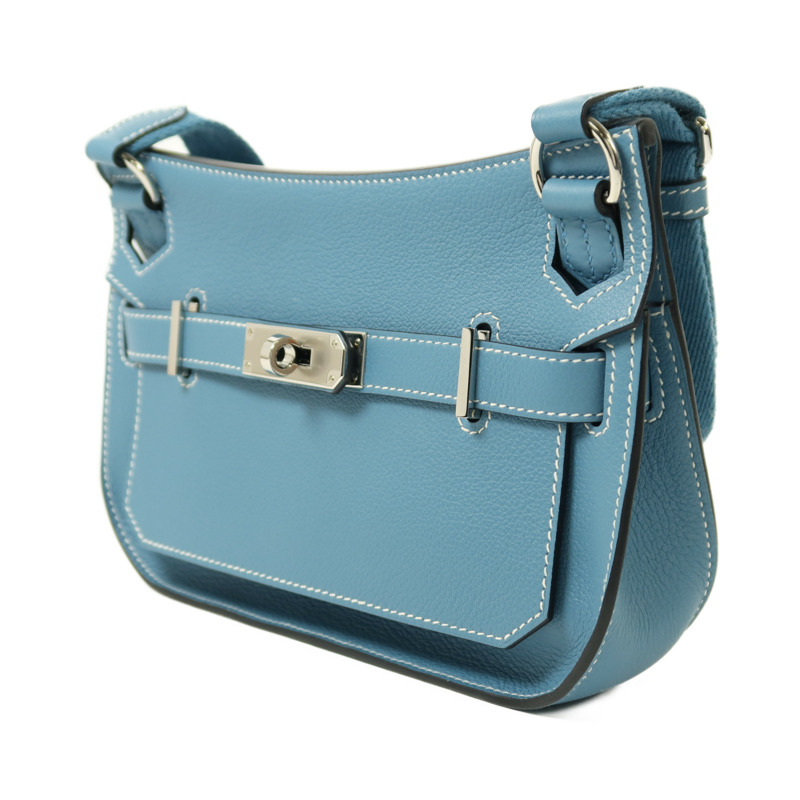 HERMES Evercolor皮革Mini Jypsiere銀扣肩背袋New Blue Jean-2