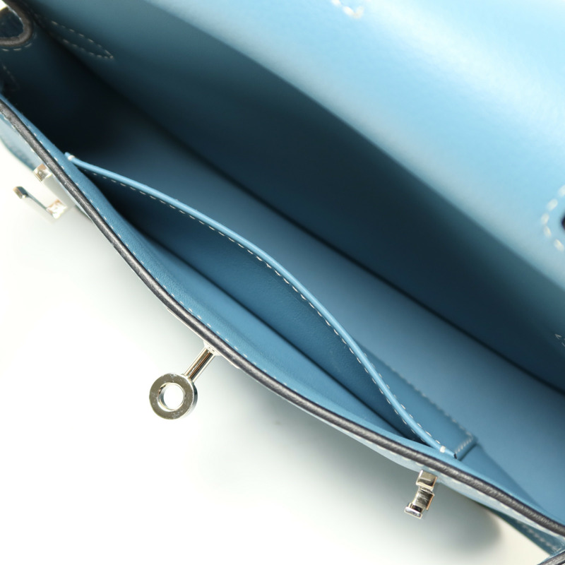 HERMES Evercolor皮革Mini Jypsiere銀扣肩背袋New Blue Jean-4