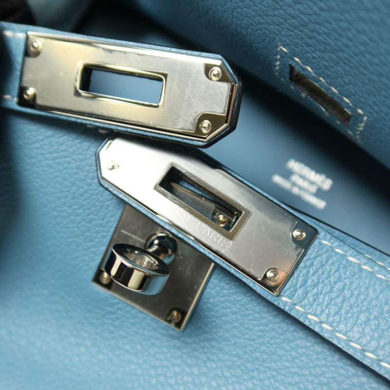 HERMES Evercolor皮革Mini Jypsiere銀扣肩背袋New Blue Jean-7