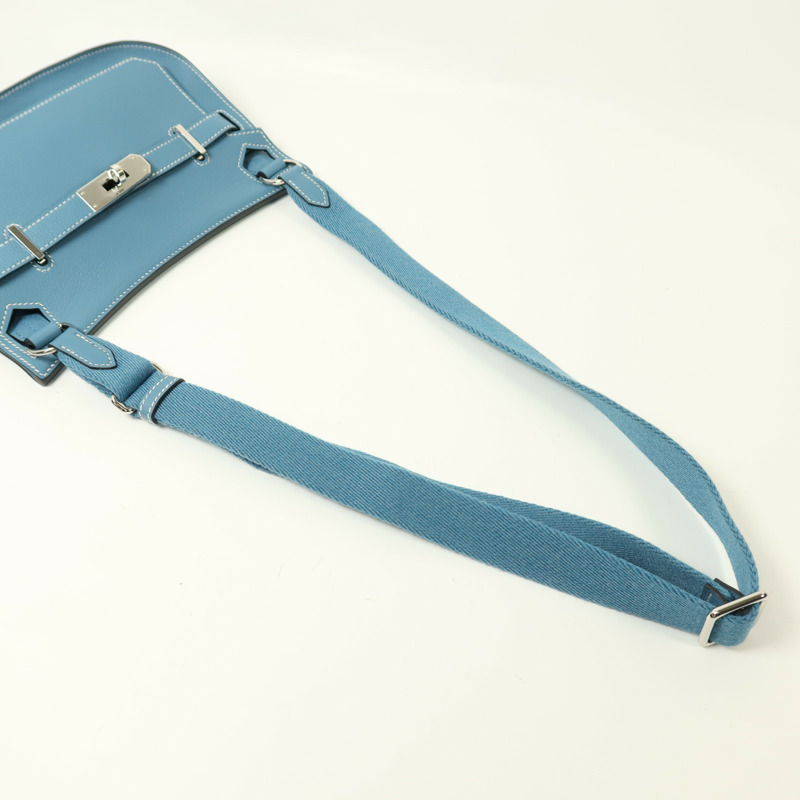 HERMES Evercolor皮革Mini Jypsiere銀扣肩背袋New Blue Jean-8