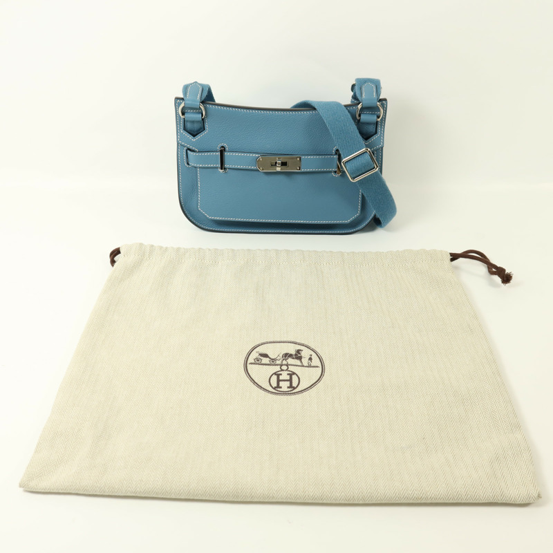 HERMES Evercolor皮革Mini Jypsiere銀扣肩背袋New Blue Jean-9