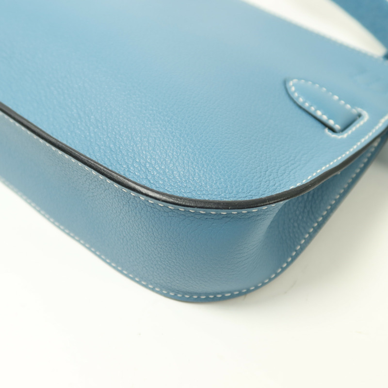 HERMES Evercolor皮革Mini Jypsiere銀扣肩背袋New Blue Jean-13