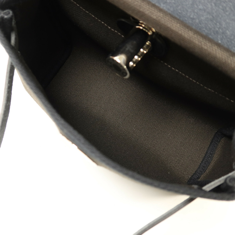 HERMES 帆布Mini Herbag銀扣肩背袋Vert de Gris/Noir-4