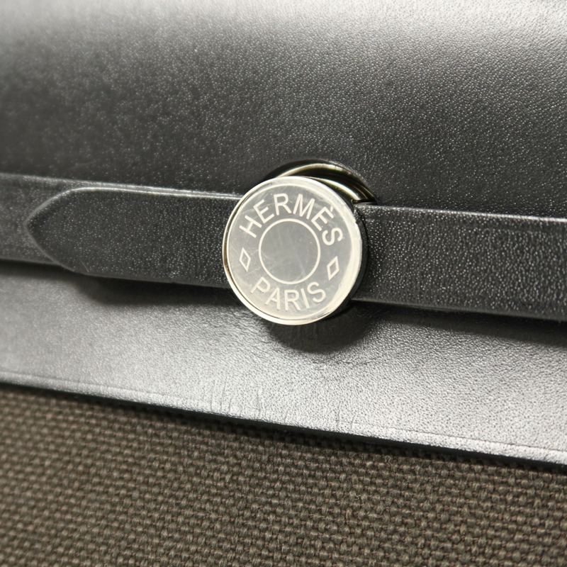 HERMES 帆布Mini Herbag銀扣肩背袋Vert de Gris/Noir-7