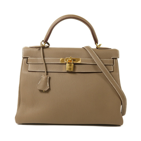 HERMES Togo皮革Kelly 32金扣手挽肩背兩用袋Etoupe