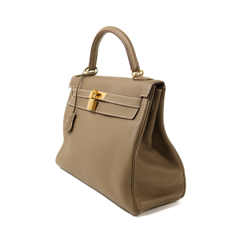 HERMES Togo皮革Kelly 32金扣手挽肩背兩用袋Etoupe-2