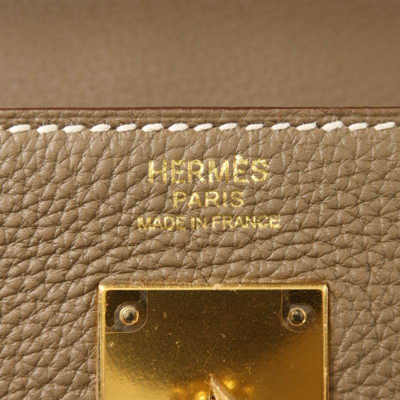 HERMES Togo皮革Kelly 32金扣手挽肩背兩用袋Etoupe-5