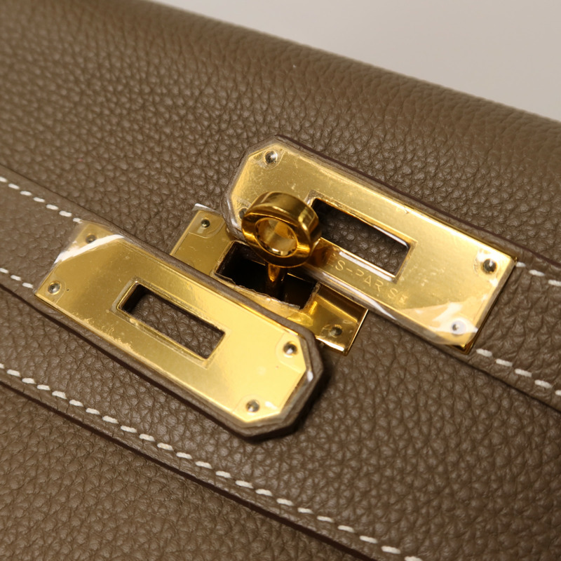 HERMES Togo皮革Kelly 32金扣手挽肩背兩用袋Etoupe-7