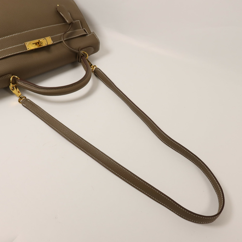 HERMES Togo皮革Kelly 32金扣手挽肩背兩用袋Etoupe-8