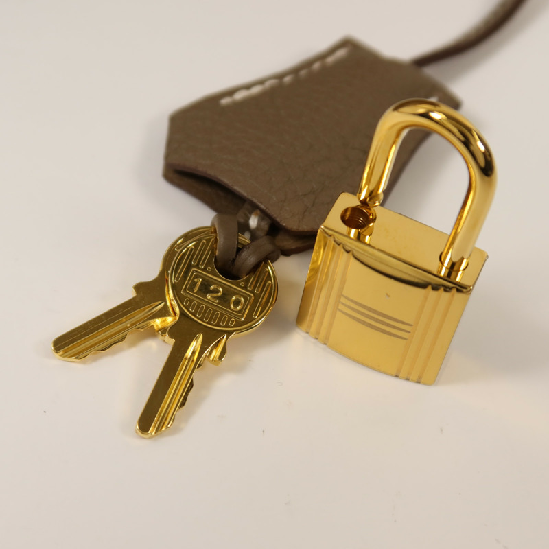 HERMES Togo皮革Kelly 32金扣手挽肩背兩用袋Etoupe-10