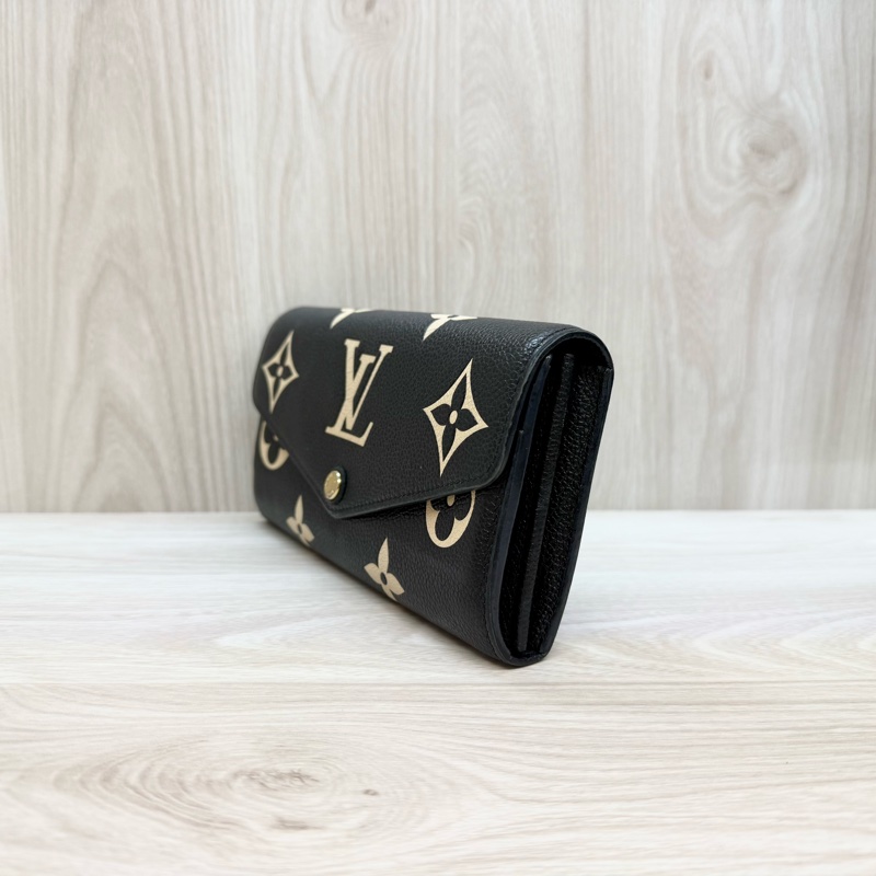 LV黑拚米牛皮16卡下蓋式Sarah長夾M80496-2