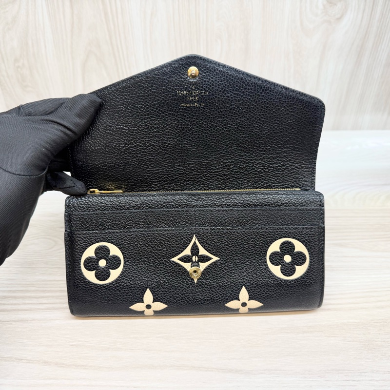 LV黑拚米牛皮16卡下蓋式Sarah長夾M80496-5