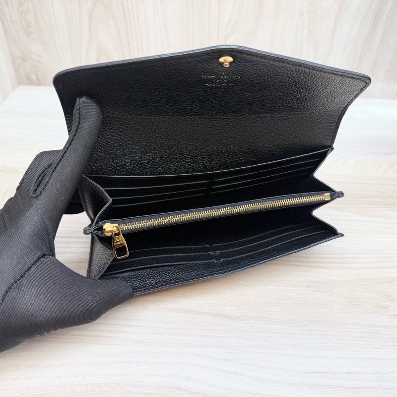 LV黑拚米牛皮16卡下蓋式Sarah長夾M80496-7