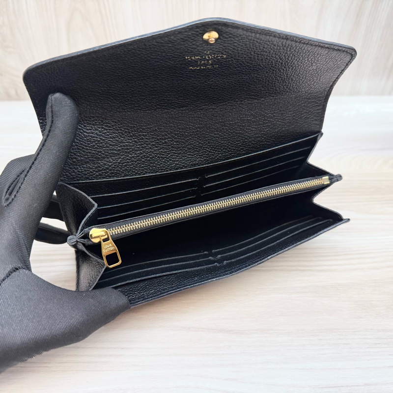 LV黑拚米牛皮16卡下蓋式Sarah長夾M80496-8