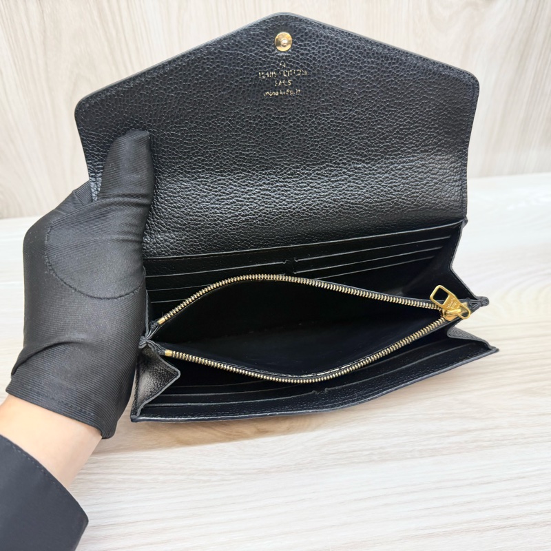 LV黑拚米牛皮16卡下蓋式Sarah長夾M80496-9