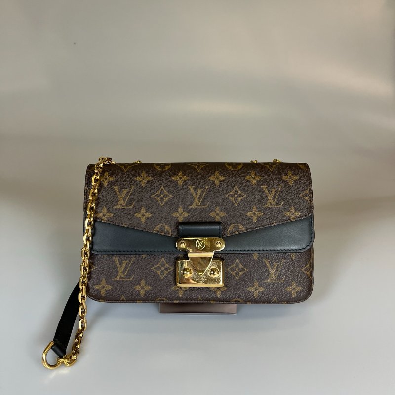 LV M46126/晶片款 MARCEAU 老花黑皮革拼接翻蓋鍊包-0