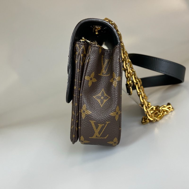 LV M46126/晶片款 MARCEAU 老花黑皮革拼接翻蓋鍊包-2