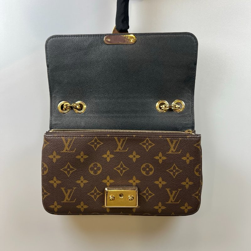 LV M46126/晶片款 MARCEAU 老花黑皮革拼接翻蓋鍊包-4